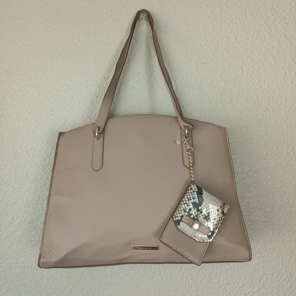 Anne Klein Blush Pink Tote with Snake-Print Cardholder Charm